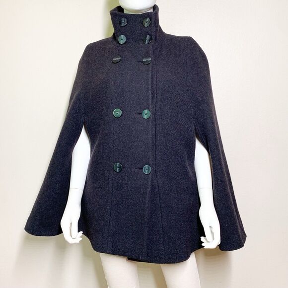 Rani Arabella Jackets & Blazers - Rani Arabella Cape Coat Jacket M Poncho Gray Wool Blend Pockets High Neck